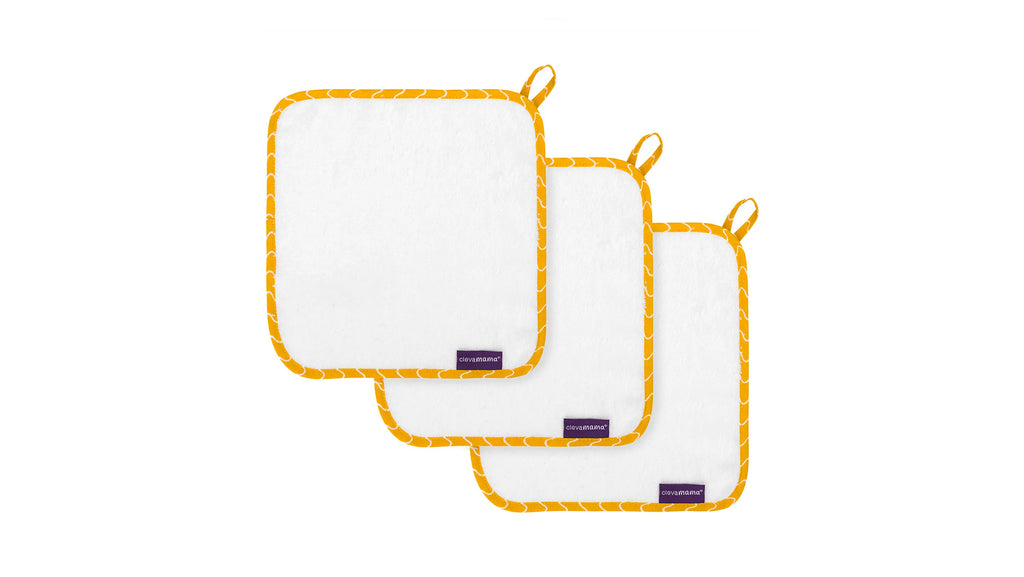 ClevaMama - Bamboo Baby Washcloth Set (3Pk) - White & Mustard - SecondGear.me