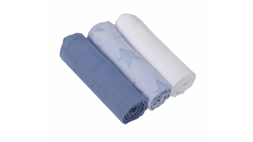 ClevaMama - Bamboo Muslin Cloth (3 pk) - Blue - SecondGear.me